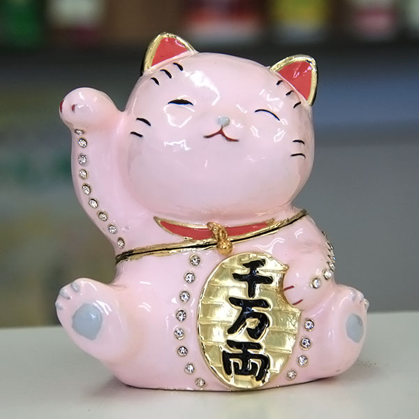 Fortune Cat Gilt Jewelry Gift Box with Fine Crystals