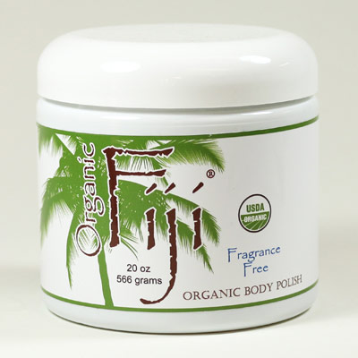 Organic Fiji Fragrance Free Sugar Polish, Organic Coconut Oil Face & Body Polish, 20 oz, Organic Fiji