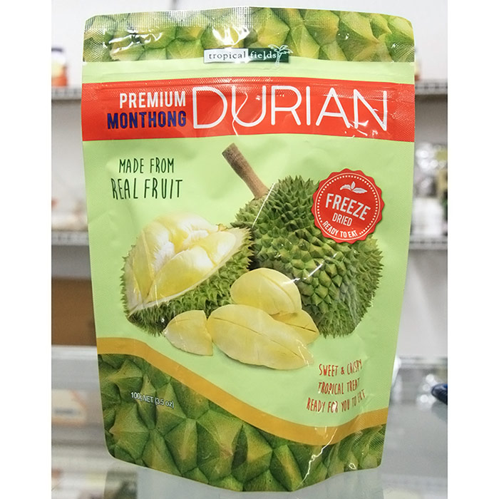 Freeze Dried Premium Monthong Durian, Sweet & Crispy Tropical Treat, 3.5 oz (100 g), Tropical Fields