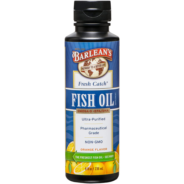 Fresh Catch Fish Oil Liquid, Orange Flavor, 8 oz, Barleans Organic Oils