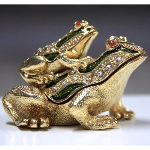 Frog Mother and Her Kid Gilt Jewelry Gift Box with Fine Crystals