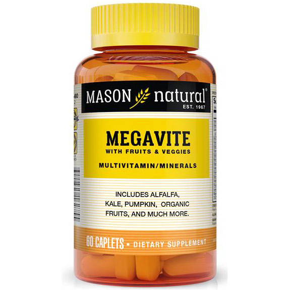 Megavite Fruits & Veggies, High Potency Multivitamin & Mineral, 60 Caplets, Mason Natural