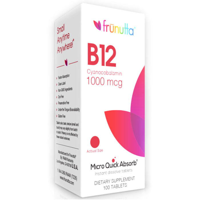 Frunutta Vitamin B12 Cyanocobalamin 1000 mcg, 100 Sublingual Tablets