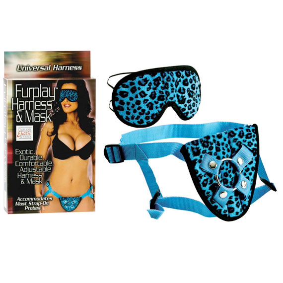 Furplay Harness & Mask - Blue Leopard, California Exotic Novelties