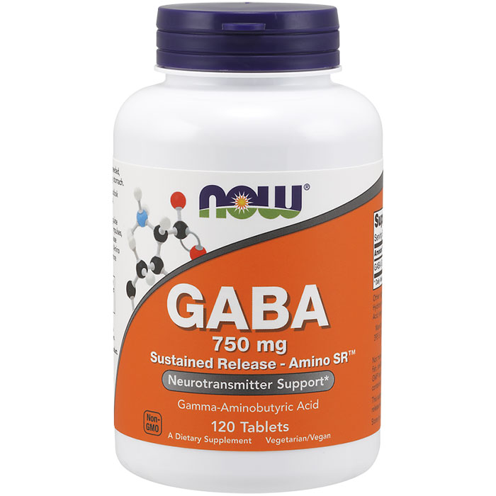GABA 750 mg, Sustained Release, 120 Tablets, NOW Foods