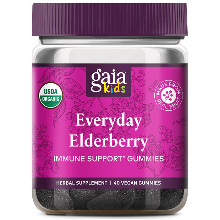 Gaia Kids Everyday Elderberry Immune Support Gummies, 40 Vegan Gummies, Gaia Herbs