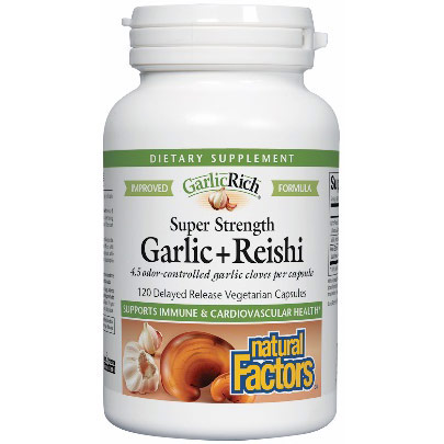 GarlicRich Super Strength Garlic + Reishi, 120 Delayed Release Vegetarian Capsules, Natural Factors