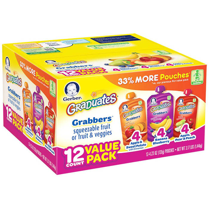 Gerber Graduates Grabbers Squeezable Fruit or Fruit & Veggies, Variety Pack, 12 ct