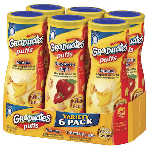 Gerber Graduates Puffs Finger Foods Variety, Puffed Grains with Real Fruit, 6 Pack x 1.48 oz