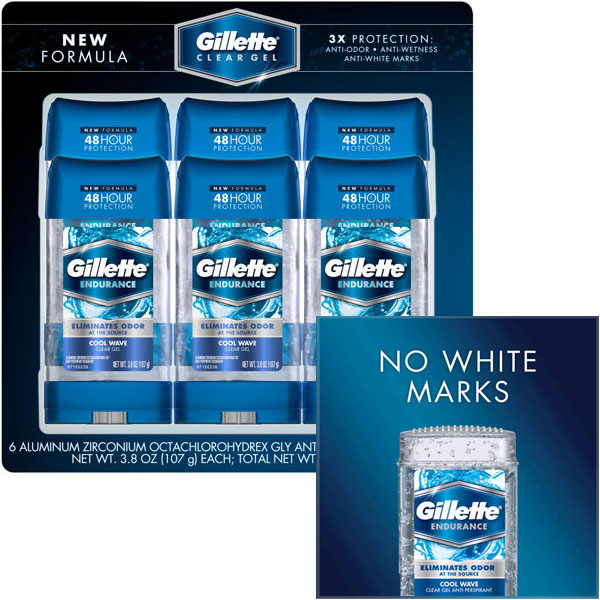 Gillette Endurance Mens Clear Gel Antiperspirant Deodorant, 3.8 oz x 6 ct