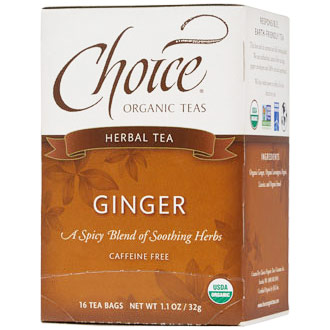 Choice Organic Teas Ginger Herbal Tea, Caffeine Free, 16 Tea Bags x 6 Box, Choice Organic Teas
