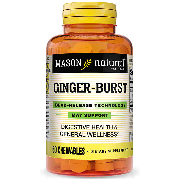 Ginger-Burst Chewables, Bead-Release Technology, 60 Tablets, Mason Natural