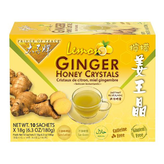 Ginger Honey Crystals with Lemon Instant Tea, 10 Sachets, Prince of Peace