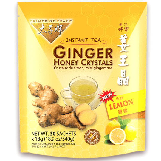 Ginger Honey Crystals with Lemon Instant Tea, 30 Sachets, Prince of Peace