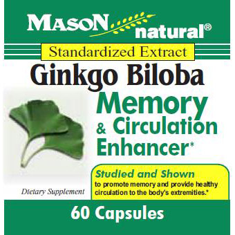 Ginkgo Biloba Standardized Extract 60 mg, 60 Capsules, Mason Natural