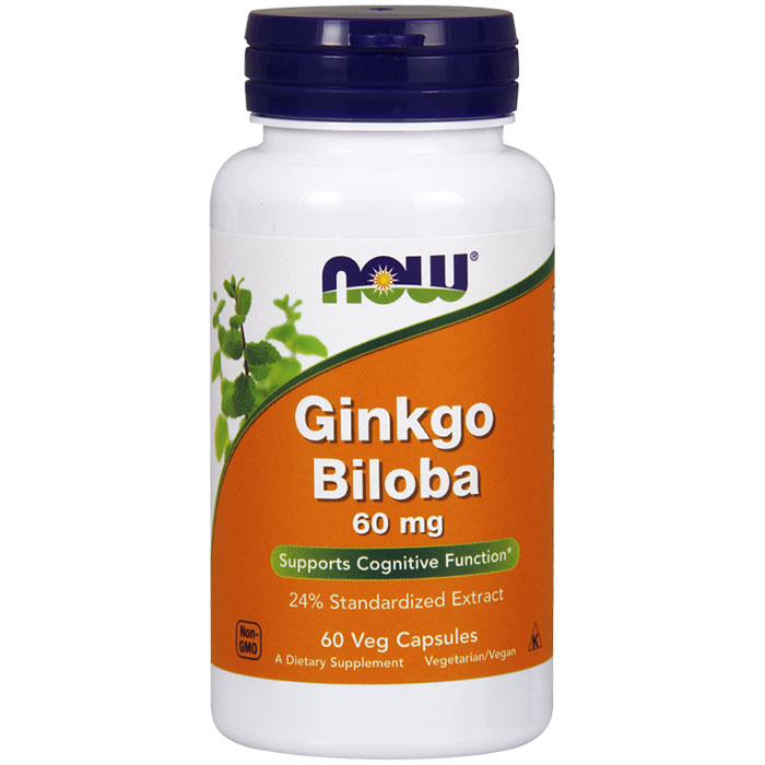Ginkgo Biloba 60 mg, Standardized Extract, 60 Vegetarian Capsules, NOW Foods