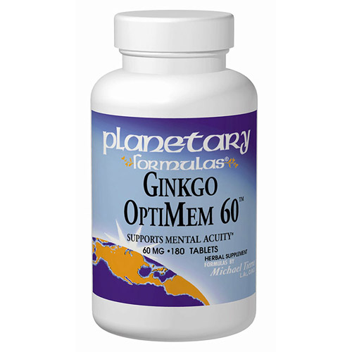 Planetary Herbals Ginkgo OptiMem Ginkgo Biloba Leaf Extract 60mg 180 tabs, Planetary Herbals