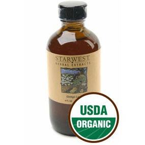 Ginkgo Leaf Extract Liquid Organic, 4 oz, StarWest Botanicals
