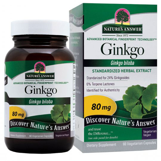Ginkgo Biloba Leaf Extract Standardized 60 vegicaps from Natures Answer