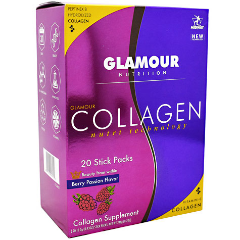 Glamour Collagen Drink Mix Powder, Berry Passion Flavor, 0.43 oz x 20 Stick Packs, Midway Labs