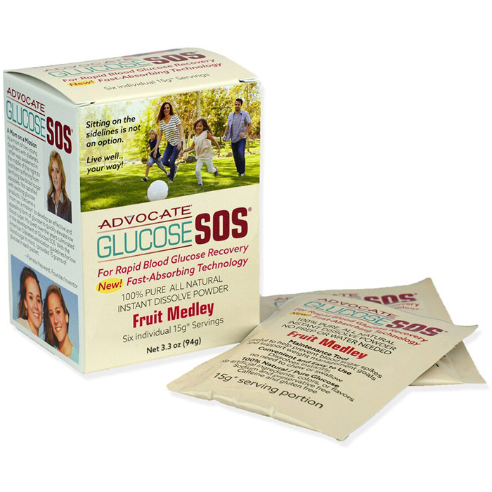 Glucose SOS Instant Dissolve Powder, For Rapid Blood Glucose Recovery, Fruit Medley, 1 Box, Advocate