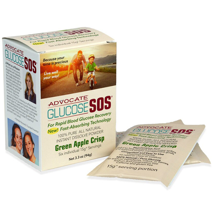 Glucose SOS Instant Dissolve Powder, For Rapid Blood Glucose Recovery, Green Apple Crisp, 1 Box, Advocate