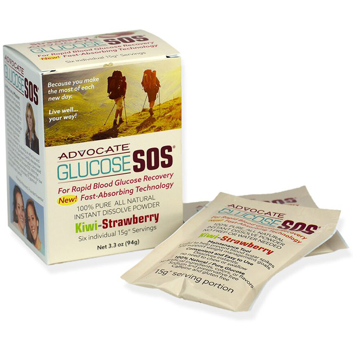 Glucose SOS Instant Dissolve Powder, For Rapid Blood Glucose Recovery, Kiwi-Strawberry, 1 Box, Advocate