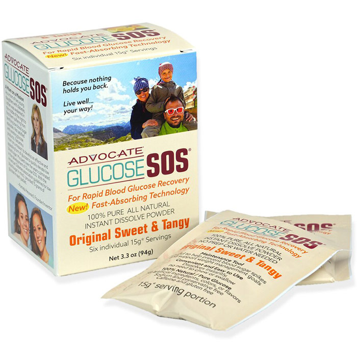 Glucose SOS Instant Dissolve Powder, For Rapid Blood Glucose Recovery, Original Sweet & Tangy, 1 Box, Advocate
