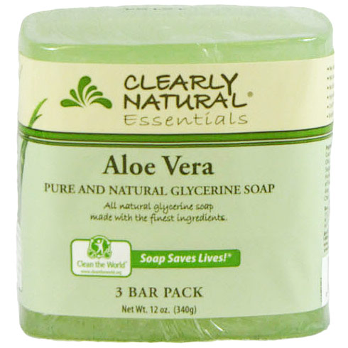 Pure and Natural Glycerine Bar Soap, Aloe Vera, 3 Bar Pack (12 oz), Clearly Natural