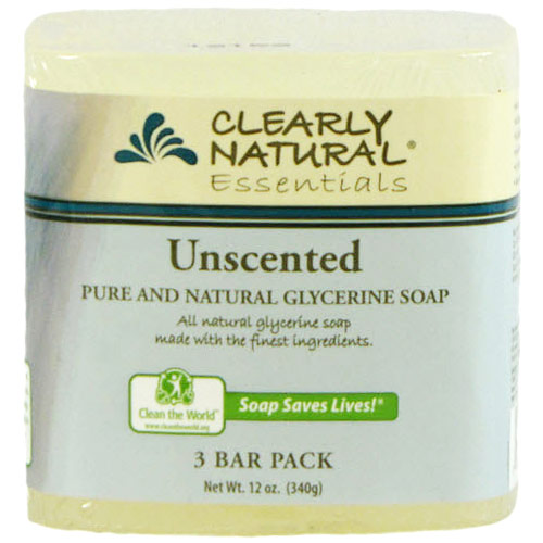 Pure and Natural Glycerine Bar Soap, Unscented, 3 Bar Pack (12 oz), Clearly Natural