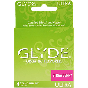 Glyde Ultra Organic Flavored Condoms - Strawberry, 4 Pack, Sinclair Institute