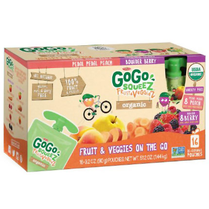 GoGo Squeez Fruit & Veggiez, Organic Fruit & Veggies On the Go Pouch, 3.2 oz x 16 ct