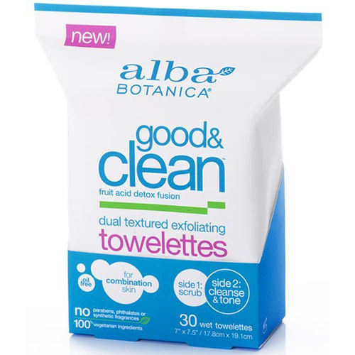 Alba Botanica Good & Clean Dual Textured Exfoliating Towelettes, 30 ct, Alba Botanica