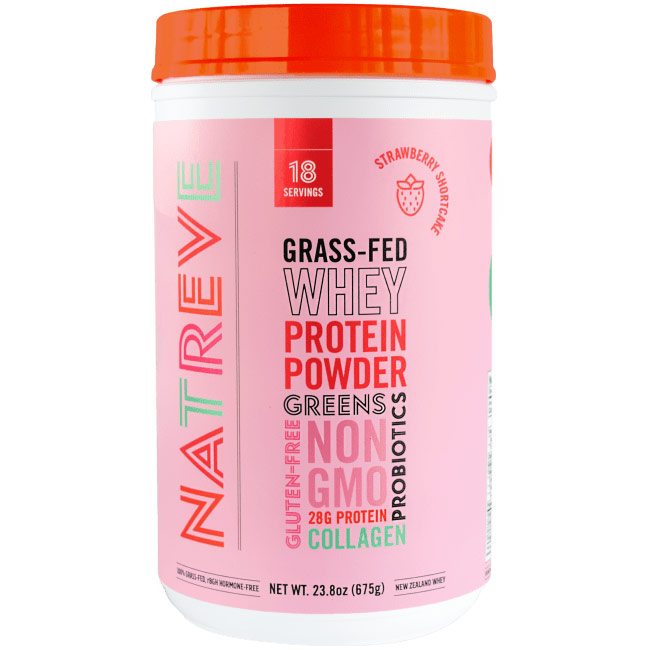 New Zealand Grass-Fed Whey Protein Powder, Strawberry Shortcake, 23.8 oz (675 g), Natreve