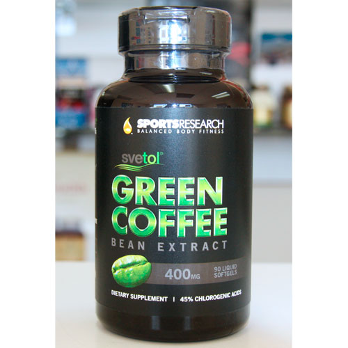 Green Coffee Bean Extract 400 mg, 45% Chlorogenic Acids, 90 Liquid Softgels, Sports Research Corpora