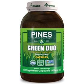 Green Duo Caps, Organic Wheatgrass & Alfalfa, 260 Vegetarian Capsules, Pines International