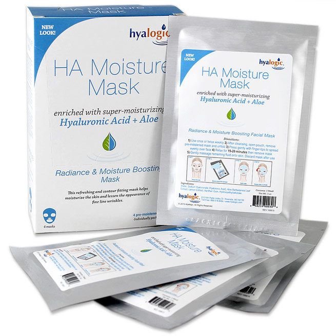 HA Moisture Mask, with Hyaluronic Acid & Aloe, 4 Pack, Hyalogic