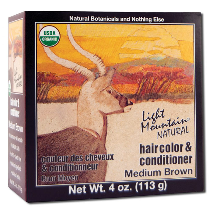 Natural Hair Color & Conditioner, Medium Brown, 4 oz, Light Mountain Henna