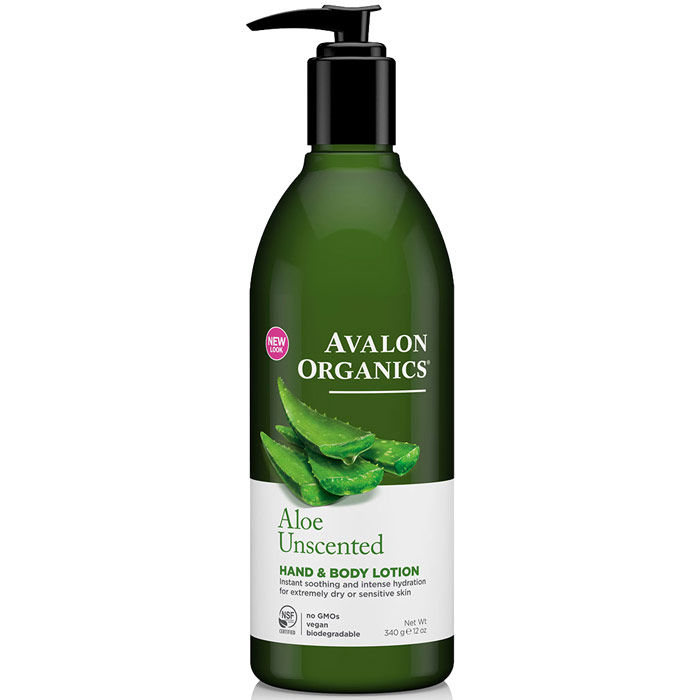 Avalon Organic Botanicals Hand & Body Lotion Aloe Unscented 12 oz, Avalon Organics