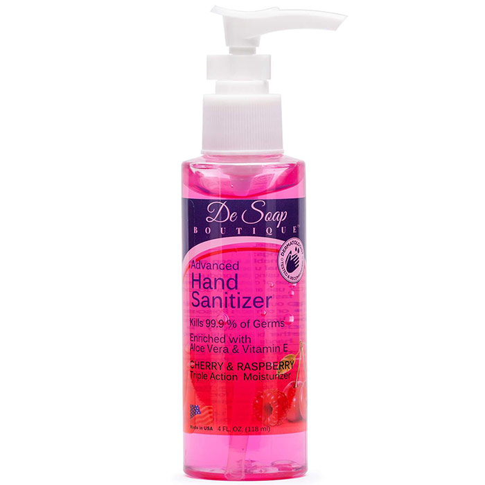 Advanced Hand Sanitizer - Cherry & Raspberry, 4 oz (118 ml), De Soap Boutique