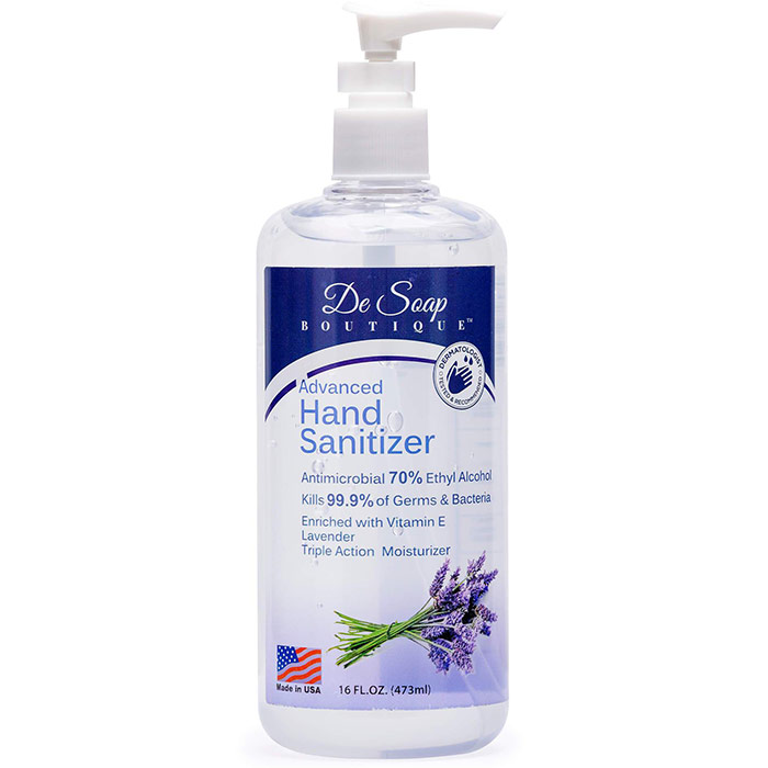 Advanced Hand Sanitizer - Lavender, 16 oz (473 ml), De Soap Boutique