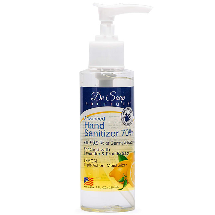 Advanced Hand Sanitizer - Lemon, 4 oz (118 ml), De Soap Boutique