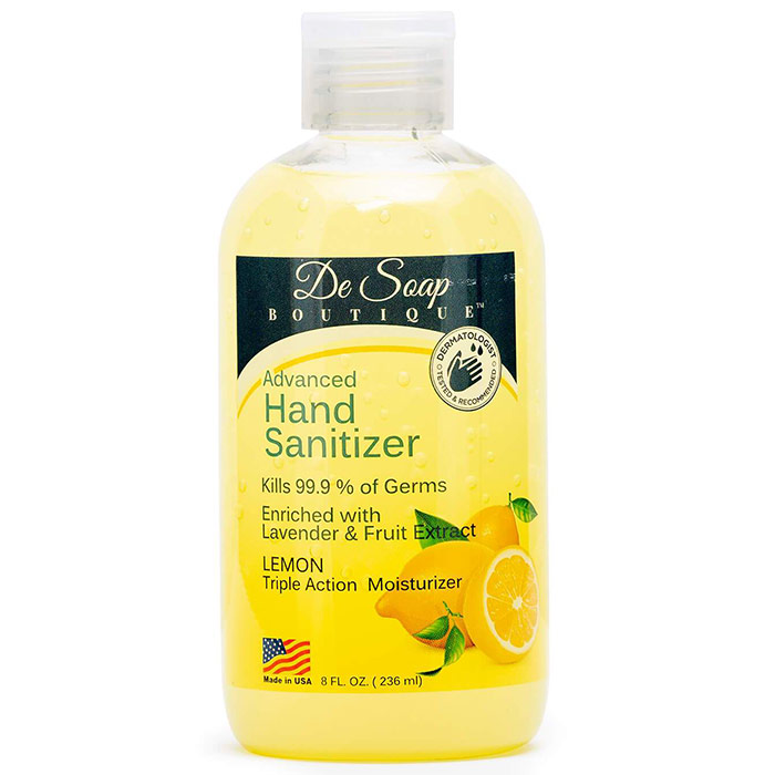 Advanced Hand Sanitizer - Lemon, 8 oz (236 ml), De Soap Boutique