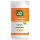 CleanWell All Natural Hand Sanitizing Wipes in Canister, Orange Vanilla, 40 Wipes, CleanWell