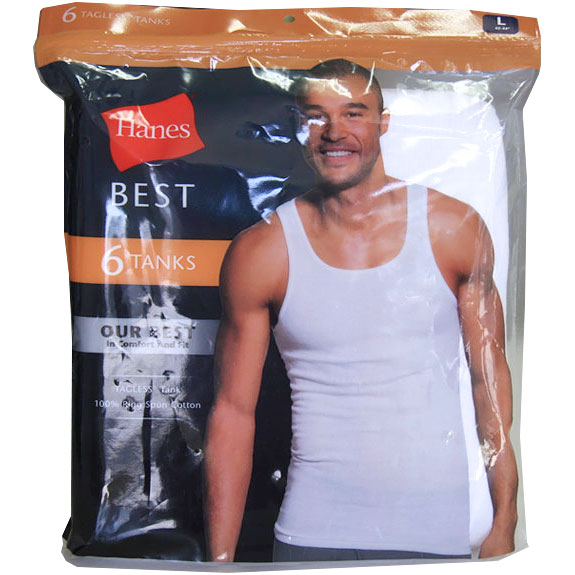 Hanes Best Tagless Tank, 100% Ring Spun Cotton, 6 Pack