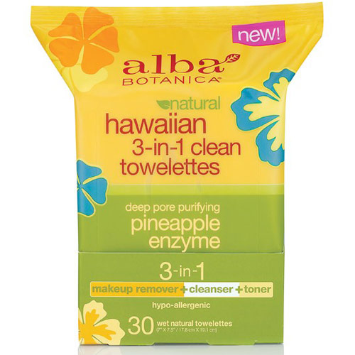 Natural Hawaiian 3-in-1 Clean Face Towelettes, 30 ct, Alba Botanica