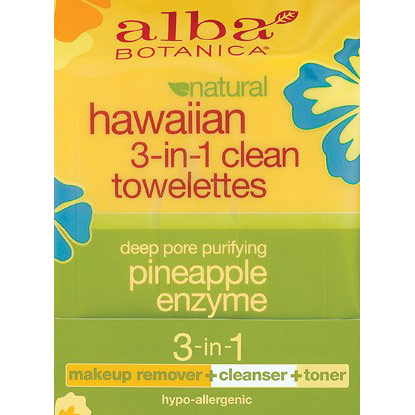 Natural Hawaiian 3-in-1 Clean Face Towelettes Travel Size, 10 ct, Alba Botanica