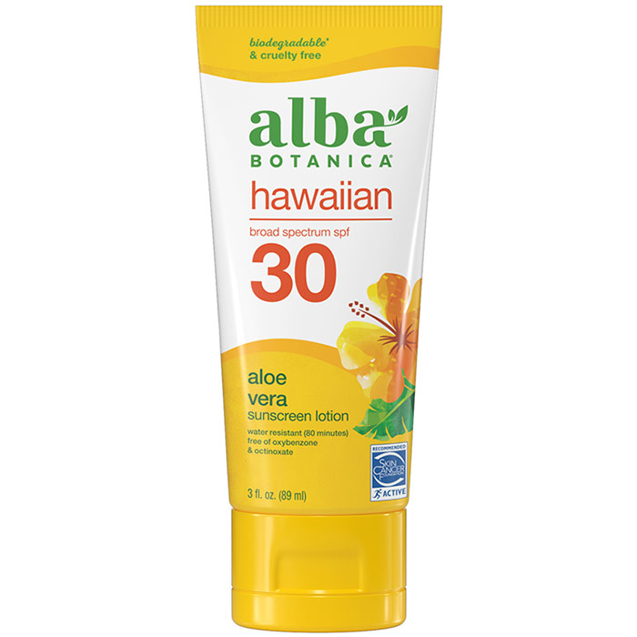 Hawaiian Aloe Vera Natural Sunblock / Sunscreen SPF 30, 4 oz, Alba Botanica