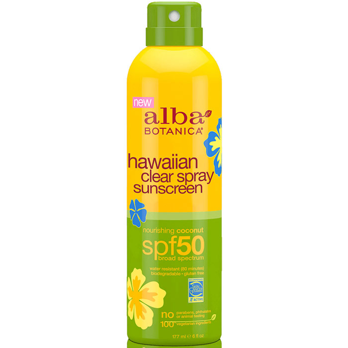 Hawaiian Clear Spray Sunscreen SPF 50 - Nourishing Coconut, 6 oz, Alba Botanica