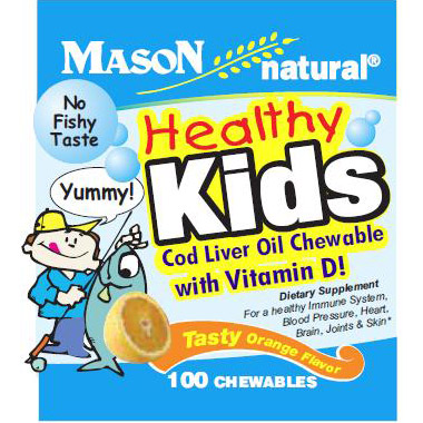 Healthy Kids Cod Liver Oil Chewable, 100 Tablets, Mason Natural